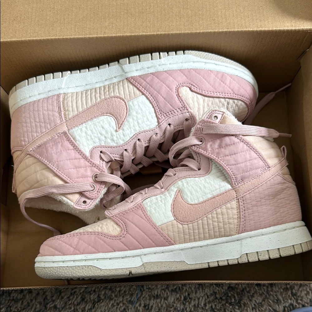 Pink and White Quilted High-Top Sneakers
